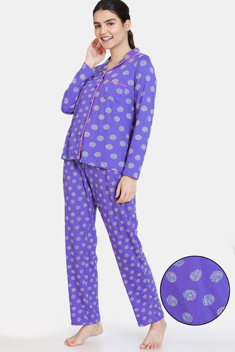 Buy Zivame Impression Knit Cotton Pyjama Set Purple Corallites